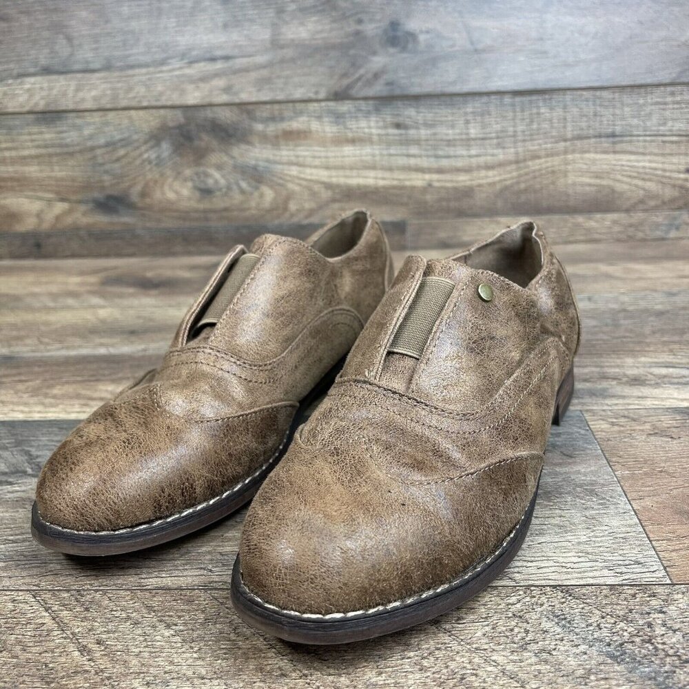 Women's B52 By Bullboxer Flora Camel Brown Wingtip Comfort Slip On Shoes 6.5